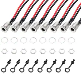Unique Bargains - 8pcs DC-099 5.5x2.5mm 30V 10A 2Pin Panel Mount DC Jack with Waterproof Cap & Wires, 150mm - Silver
