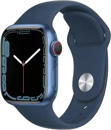 Front. Apple - Watch Series 7 Aluminum 45 mm (GPS + Cellular) - Blue.