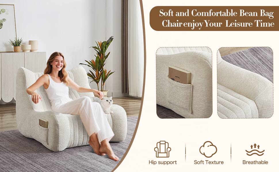 Soft and Comfortable Bean Bag Chair  
Enjoy Your Leisure Time  

- Hip support  
- Soft Texture  
- Breathable