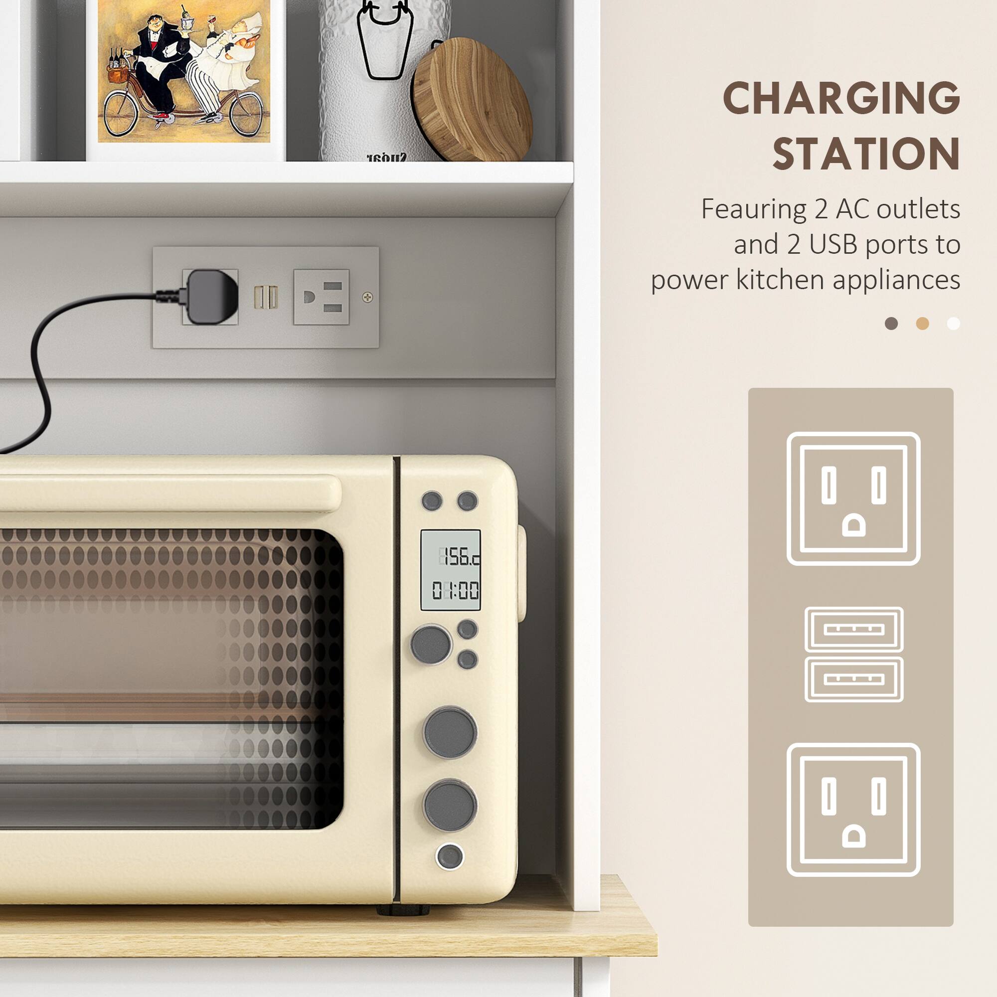 CHARGING STATION  
Featuring 2 AC outlets and 2 USB ports to power kitchen appliances