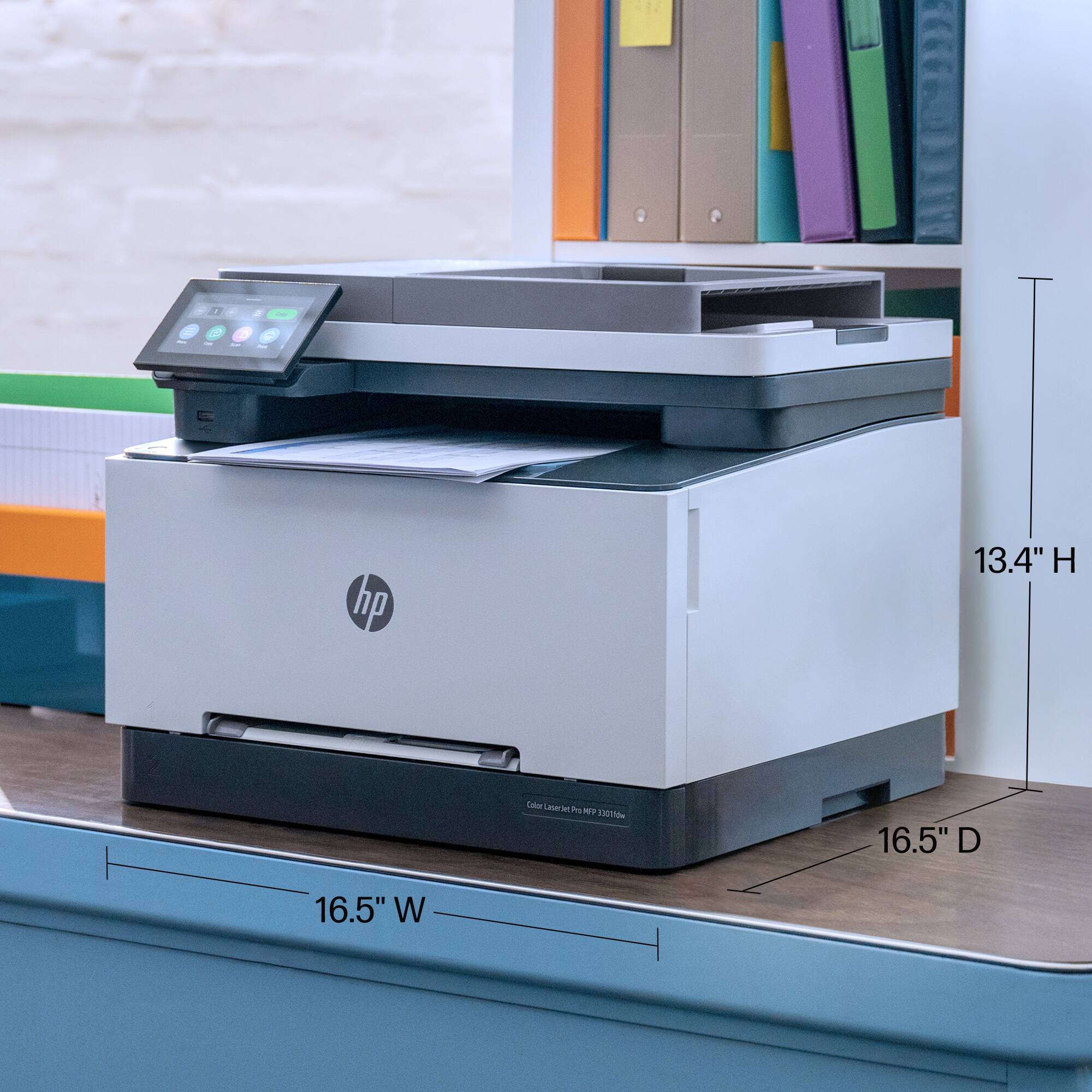 HP LaserJet Pro MFP M4311n  
13.4" H  
16.5" D  
16.5" W