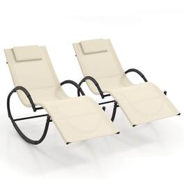 Costway - 2 PCS Outdoor Rocking Lounge Chair with Removable Headrest Breathable Backrest & Seat - Beige