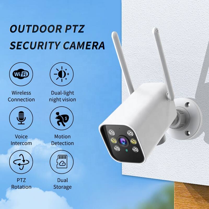 OUTDOOR PTZ SECURITY CAMERA  
Wi-Fi Wireless Connection  
Dual-light night vision  
Voice Intercom  
Motion Detection  
PTZ Rotation  
Dual Storage