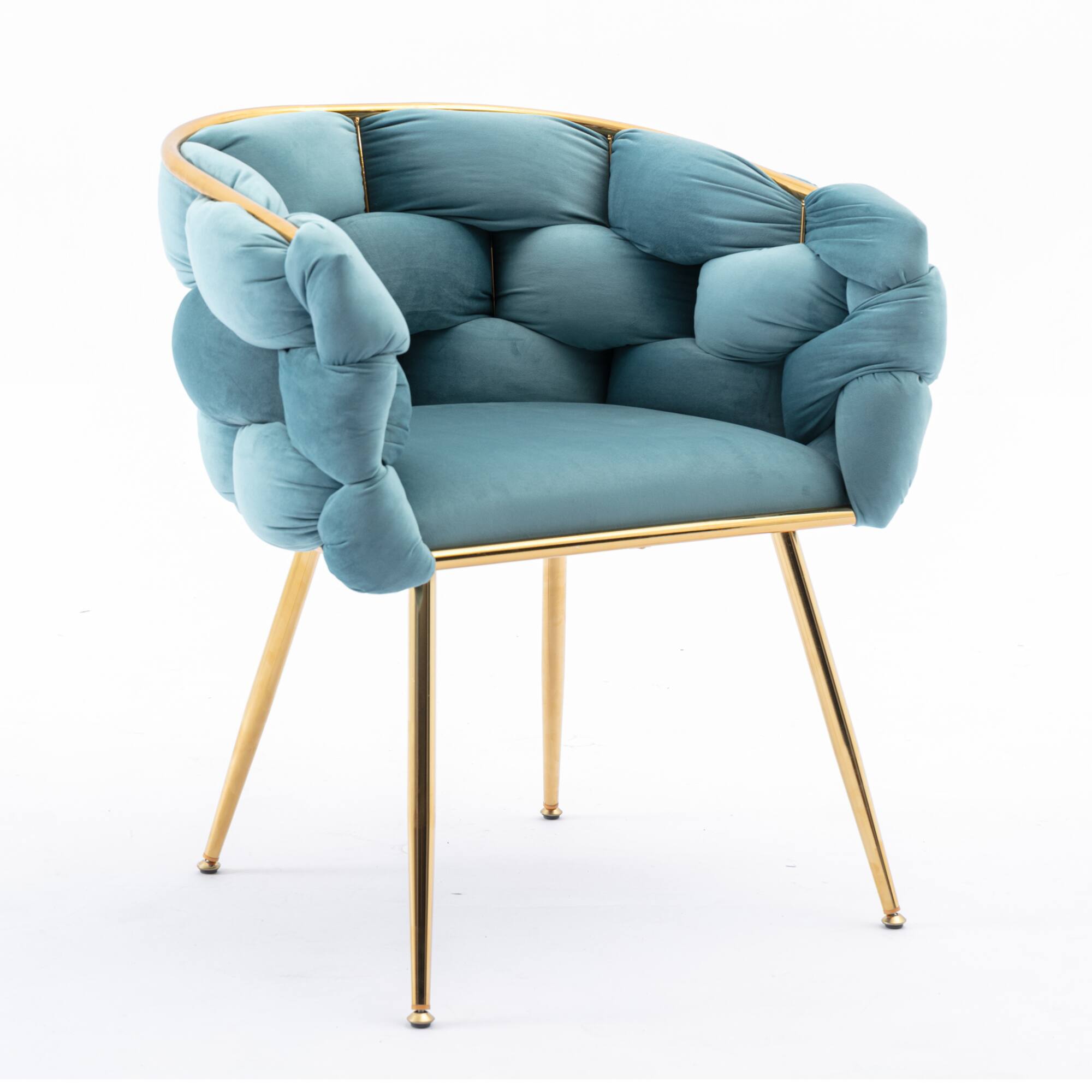 Back. GOODSILO - Modern Velvet Accent Chair for Bedroom Living Room Comfortable Single Seater Upholstered Lazy Sofa - Blue.