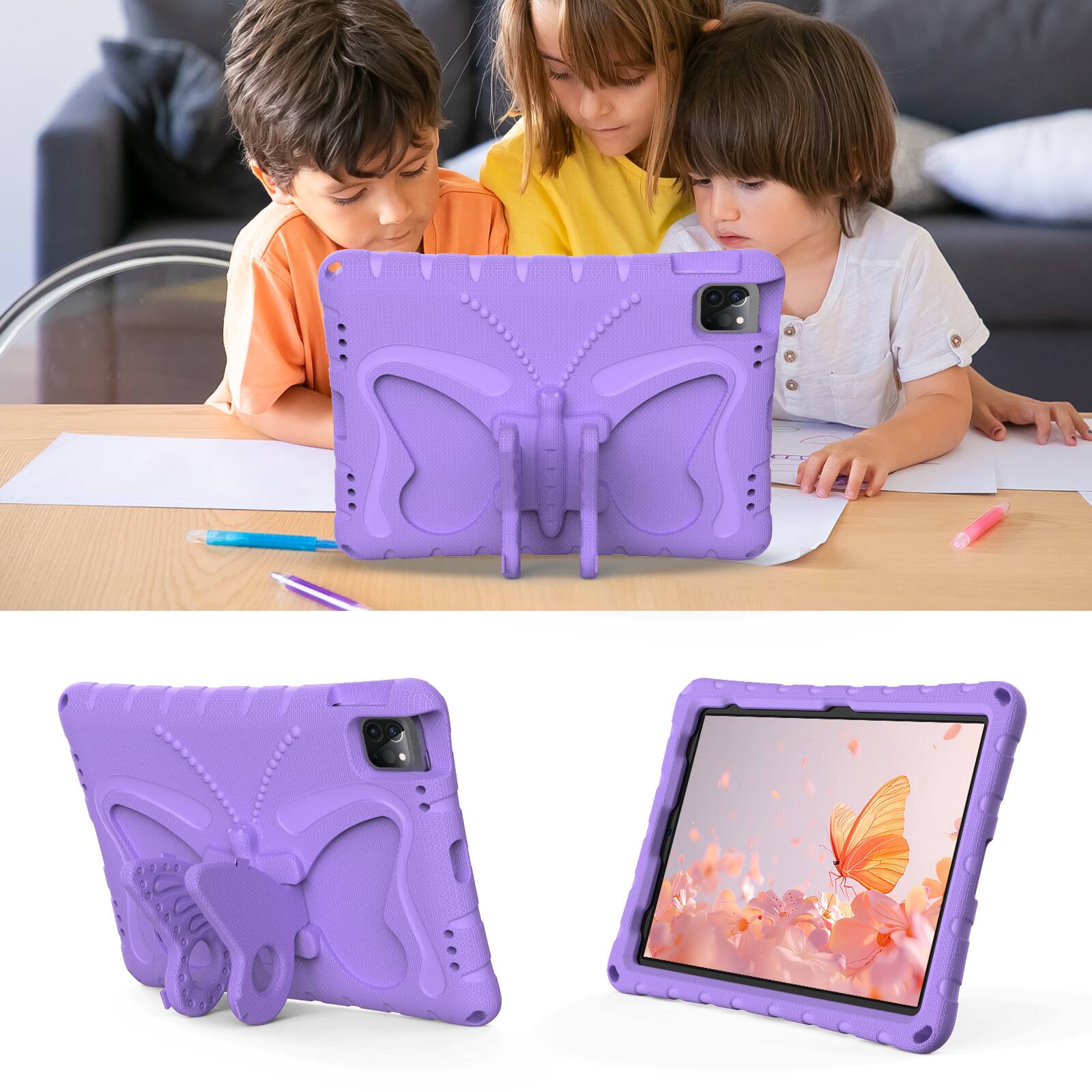 Alt View 2. Dteck - Kids Case for Apple iPad (A16) 11" 2025/Pro 11 (2024)/10th Gen (2022) with Strap & Stand,Shockproof EVA Protective Cover - Lightpurple.
