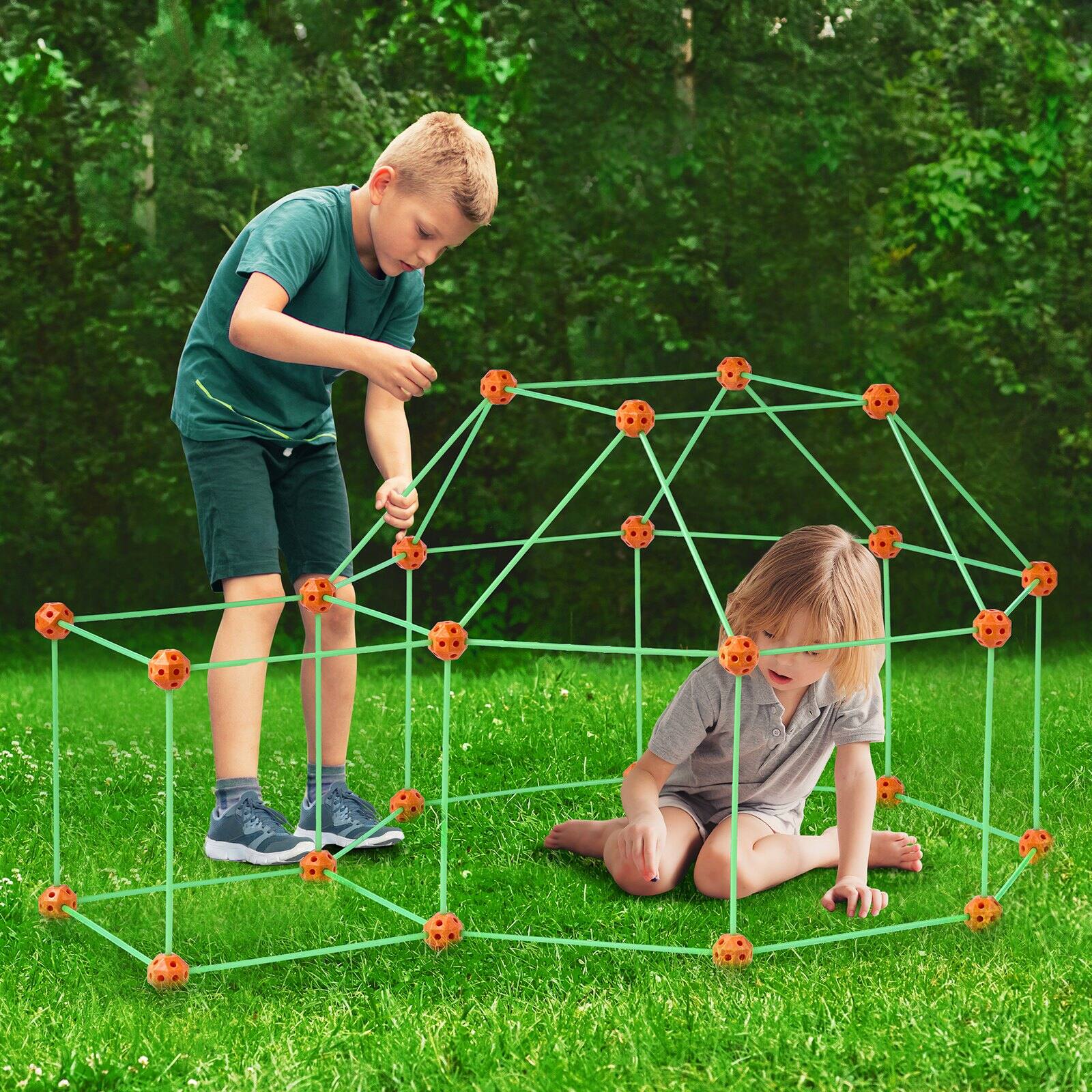 Alt View 1. Glintex - Fort Building Kit for Kids 140PCS Glow in Dark STEM Construction Toy Set Indoor Outdoor Tent Gift Ages 4-8.