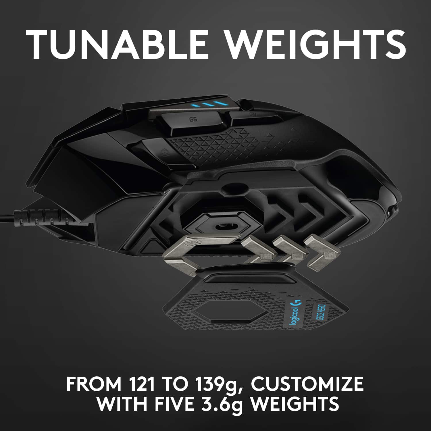 Tunable Weights G5 Logicool: From 121 to 139g, Customize with Five 3.6g Weights