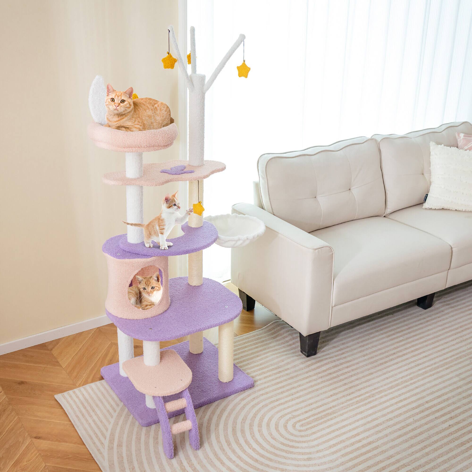 Alt View 3. Gymax - Gymax 62'' Cute Purple Cat Tree Tower w/ Ladder Sisal Covered Scratching Posts Indoor.