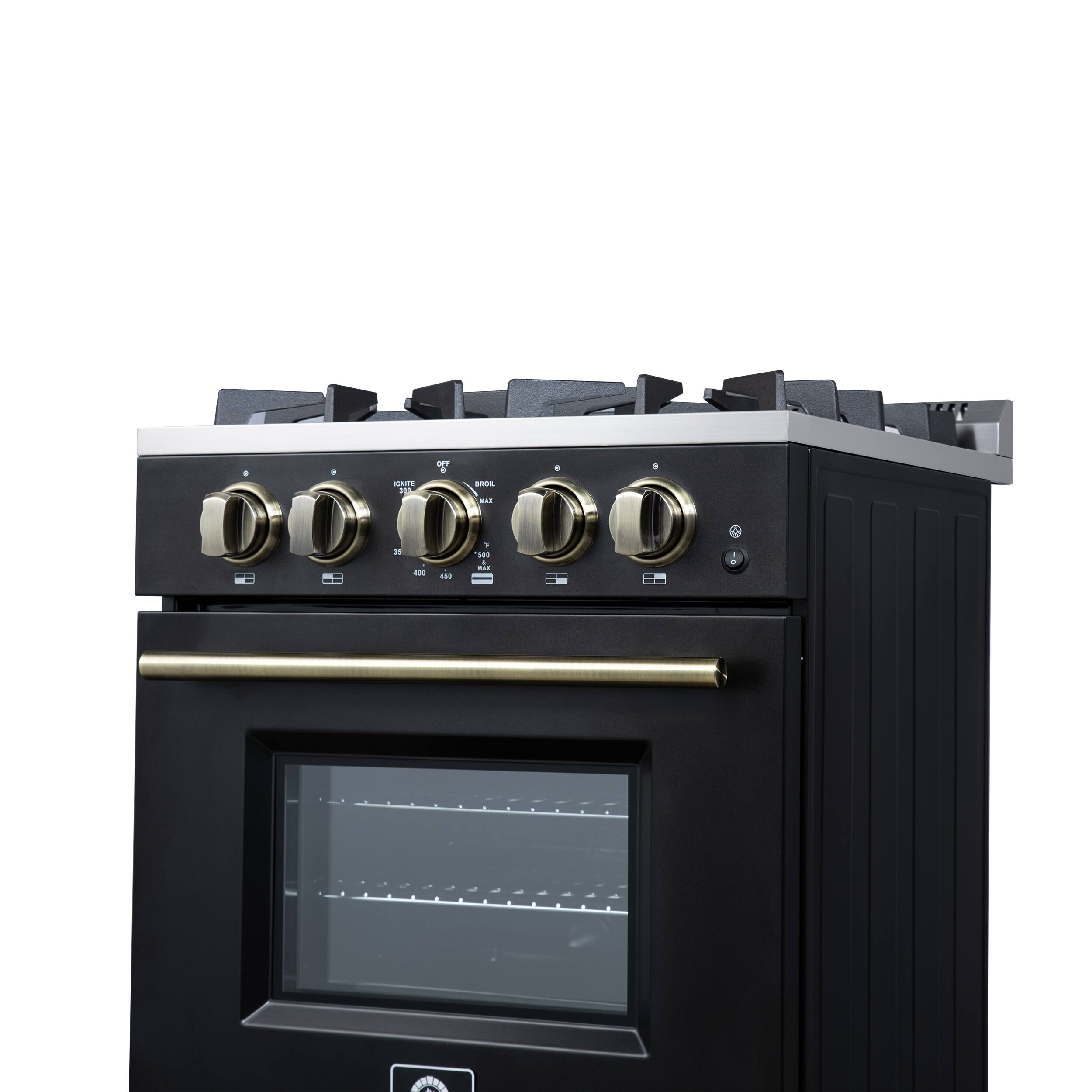 Alt View 7. Forno Appliances - Breno 2.3 Cu. Ft. Freestanding Gas Range with Antique Brass Accents - Black.