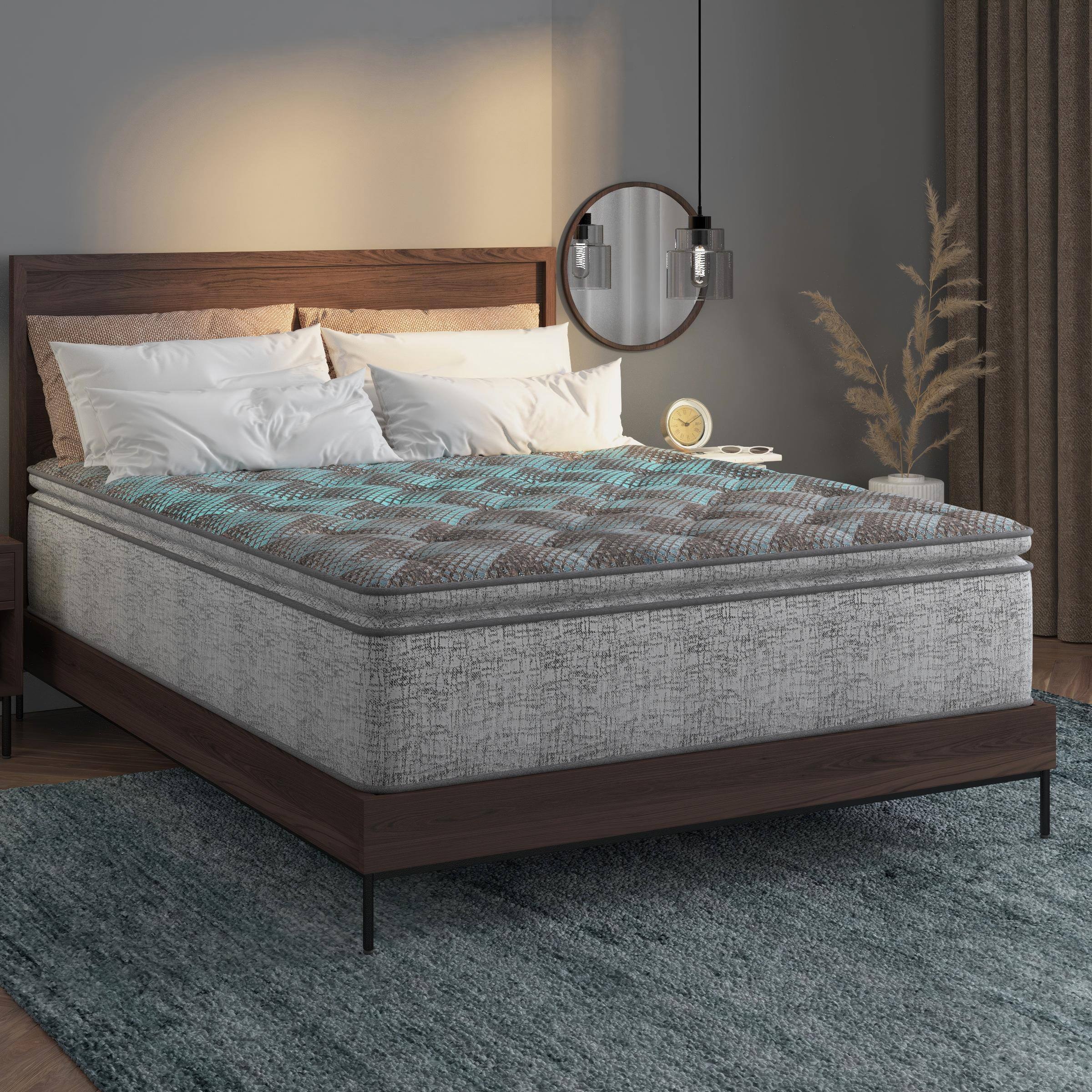 Alt View 1. Glintex - 11" Hybrid Mattress, Pocket Coil Support, Medium Comfort, Twin XL Size - Grey/Blue.