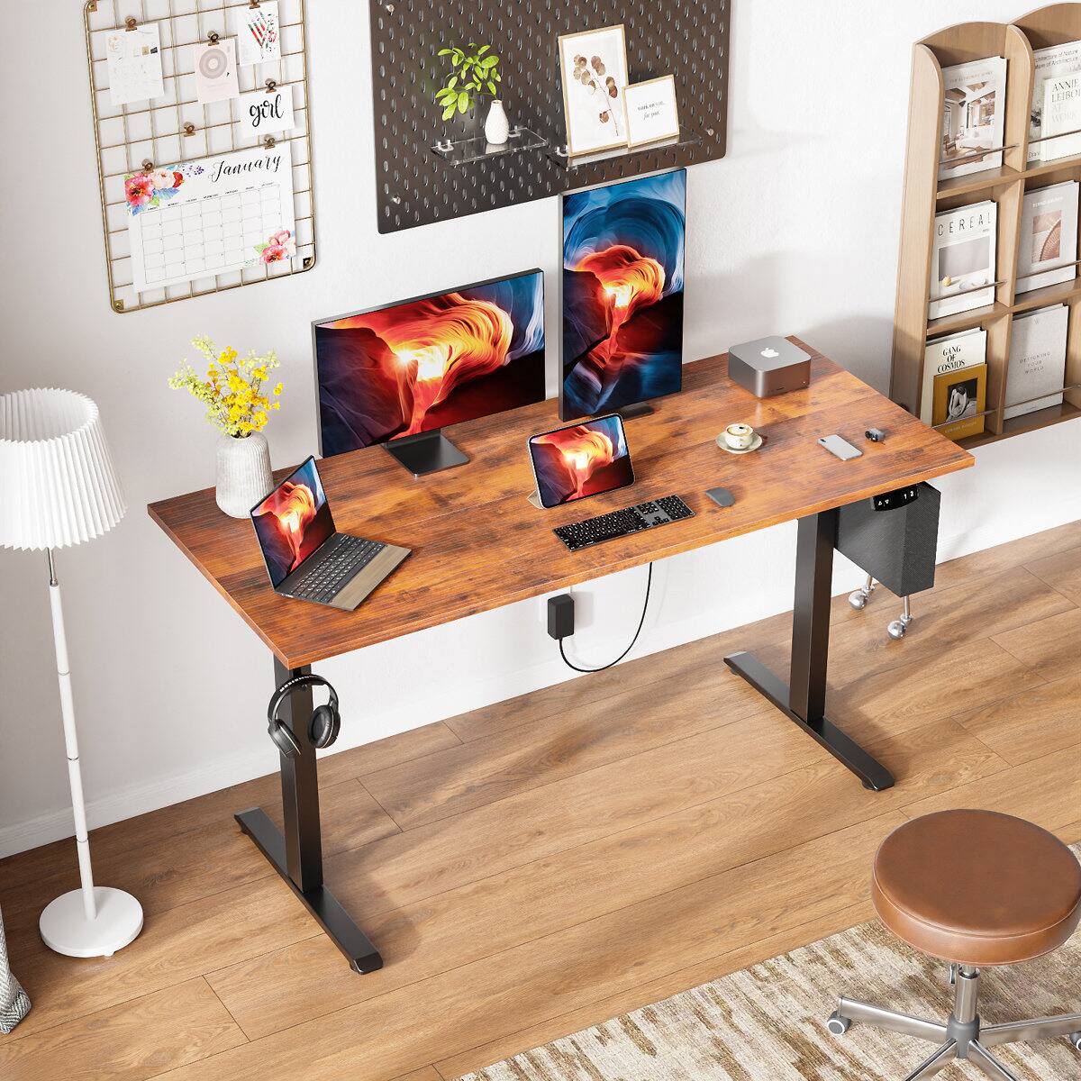 Furnulem - 55 Inches Electric Height Adjustable Standing Desk Ergonomic Home Office Desk - Brown