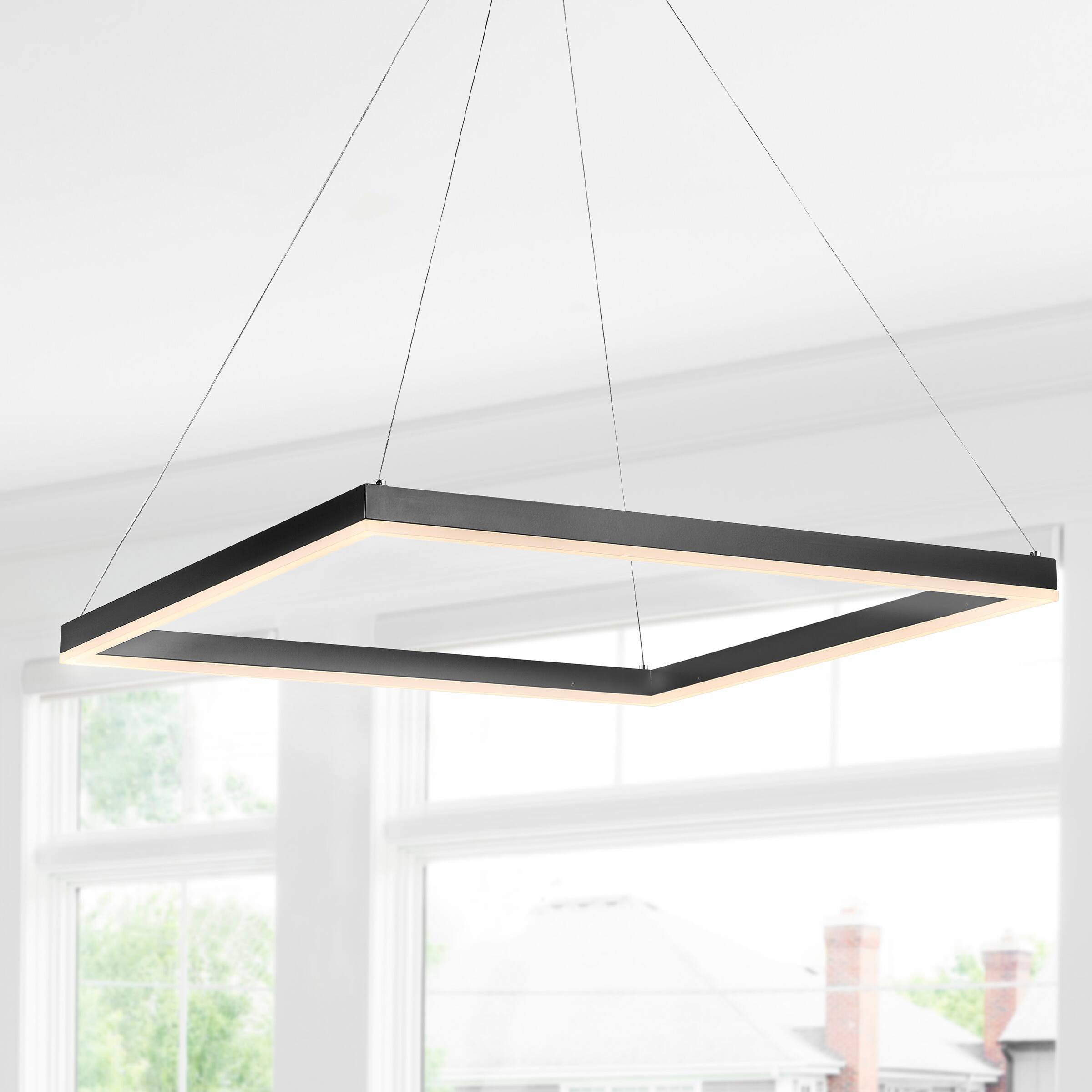 Alt View 1. Jonathan Y - Nero 23.63" Square Contemporary Modern Metal Integrated LED Pendant Light, Black - Black.