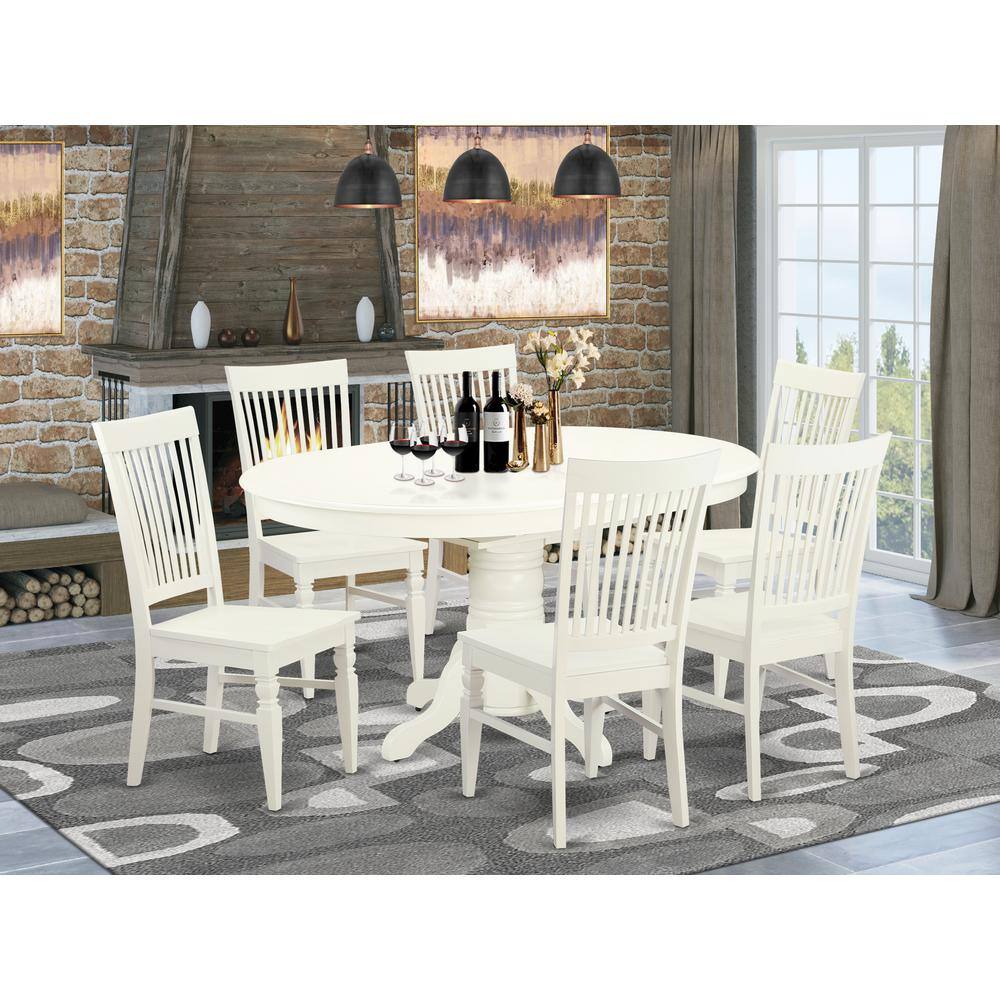 Left. East West Furniture - Dining Room Set Linen White - Brown.