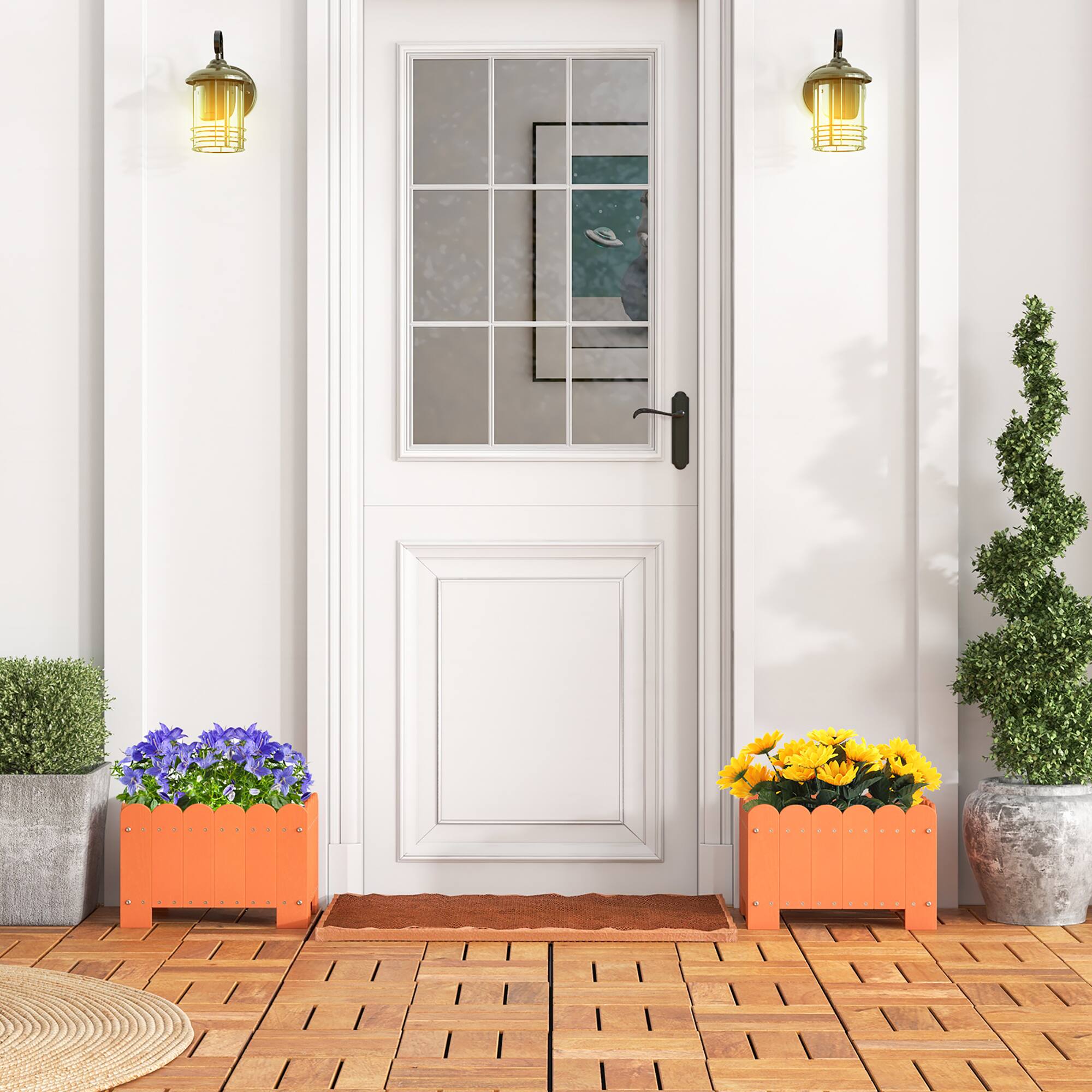 Alt View 3. Gymax - Gymax 2 Pack Rectangular Planter Box Weather-resistant HDPE Flower Pot w/ Drainage Gaps Orange - Orange.