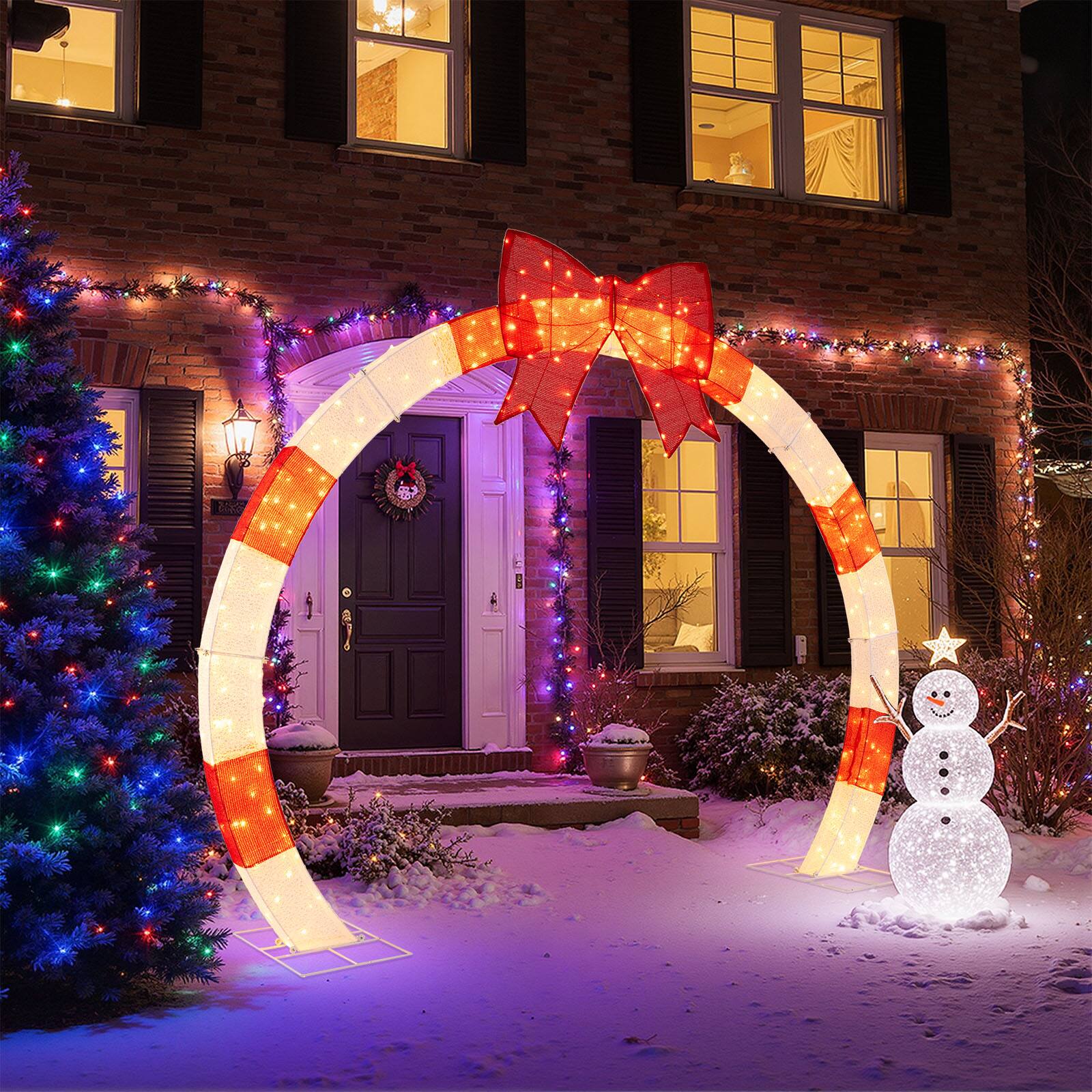 Alt View 3. Costway - Costway 10.4 FT Christmas Archway with Large Bow & Warm White LED Lights, Widened Bases - Red,White.