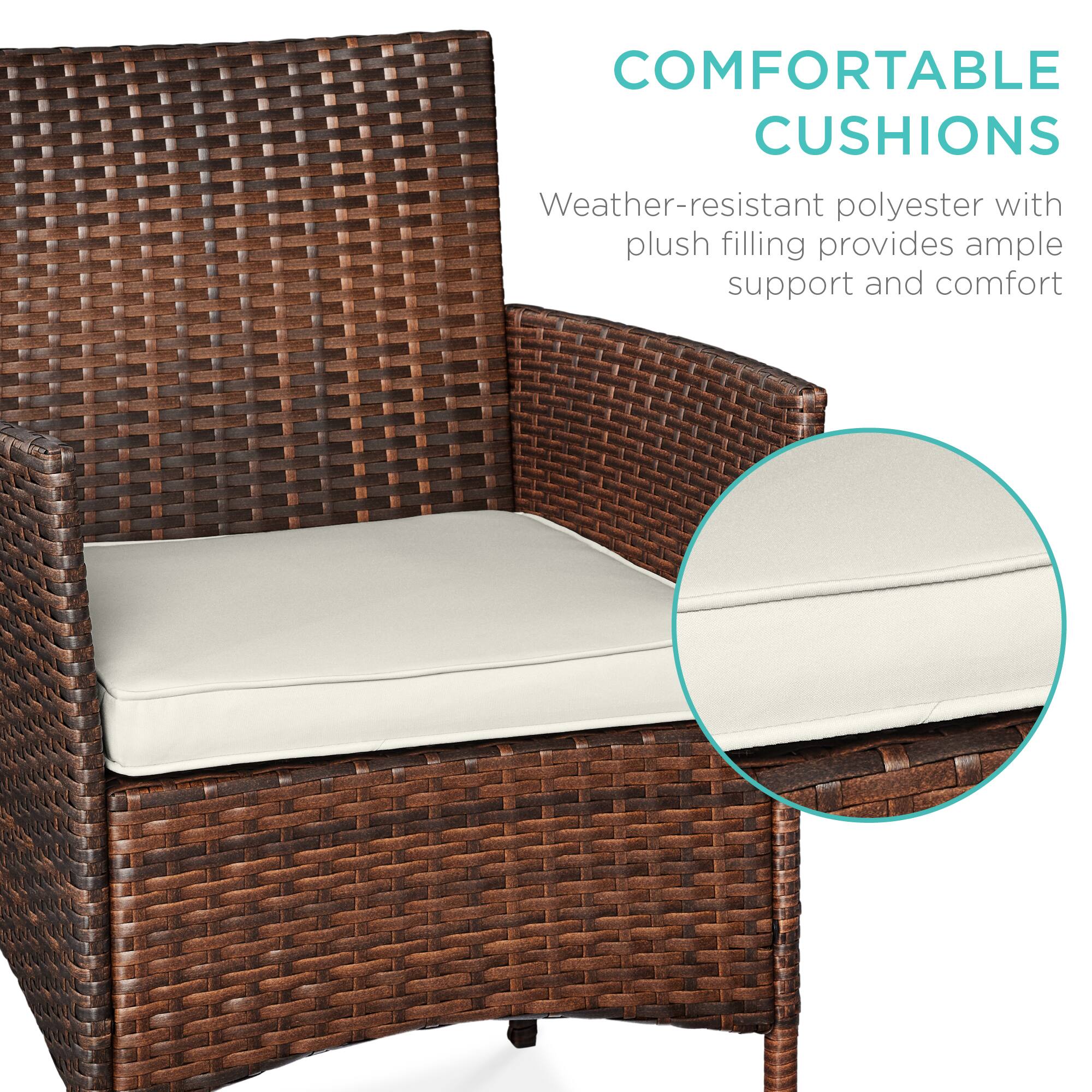 COMFORTABLE CUSHIONS

Weather-resistant polyester with plush filling provides ample support and comfort