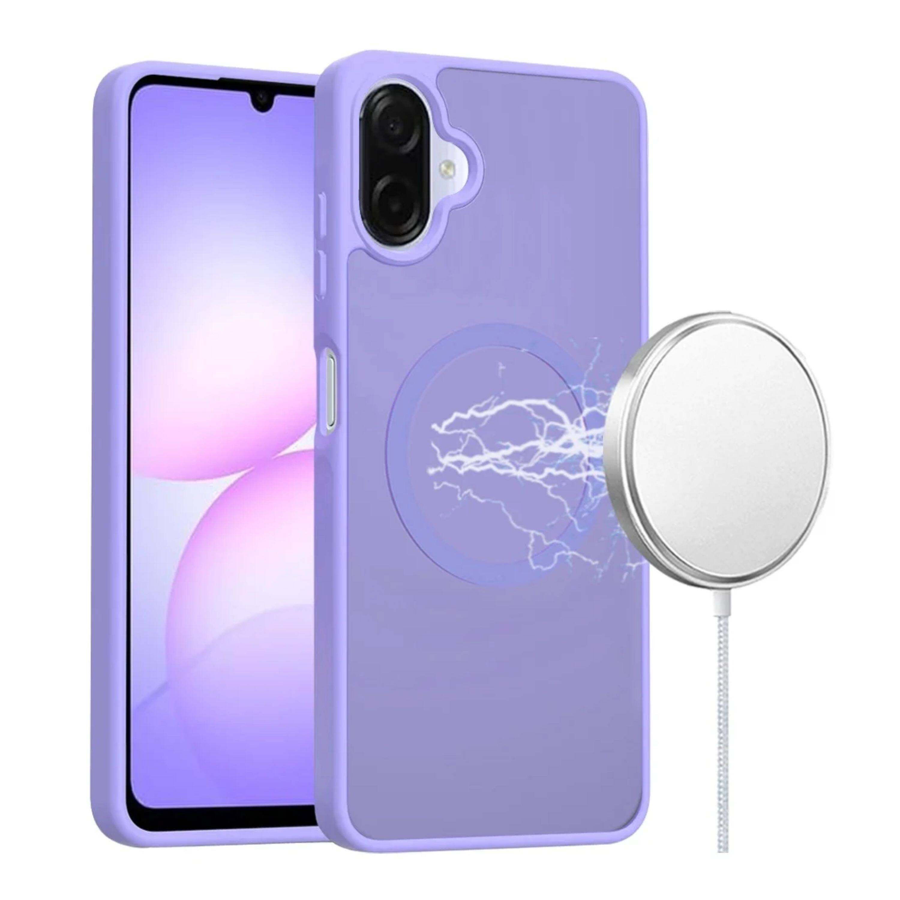 Angle. Kitcheniva - Soft Touch Magnetic Circle Frosted Back Phone Case With Tempered Glass For Samsung Galaxy A07 Light Purple - Light Purple.