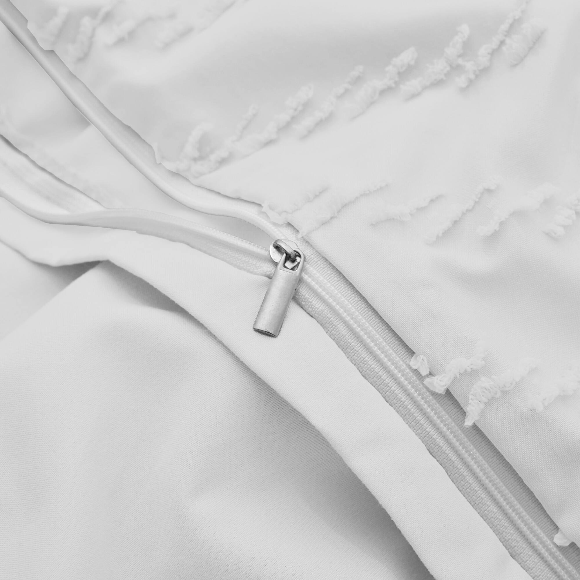 Back. Peace Nest - Peace Nest Tufted Clipped Jacquard Geometric Duvet Cover & Pillowcase Set - Wave White.