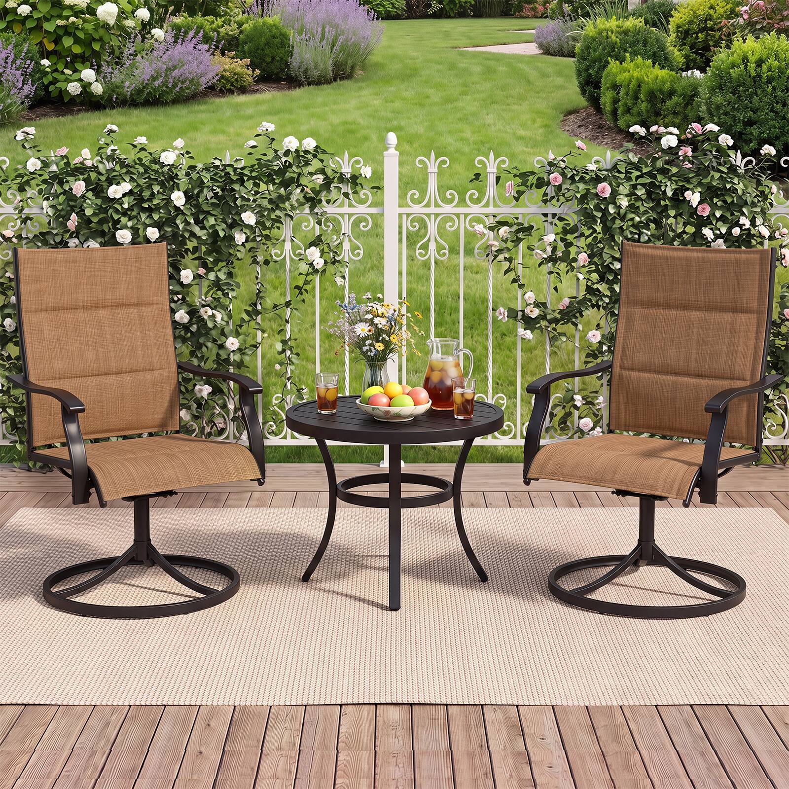 Alt View 4. Gymax - Gymax Padded Patio Swivel Chairs Set of 4 Ergonomic Outdoor Dining Chairs w/High Back Brown - Brown.