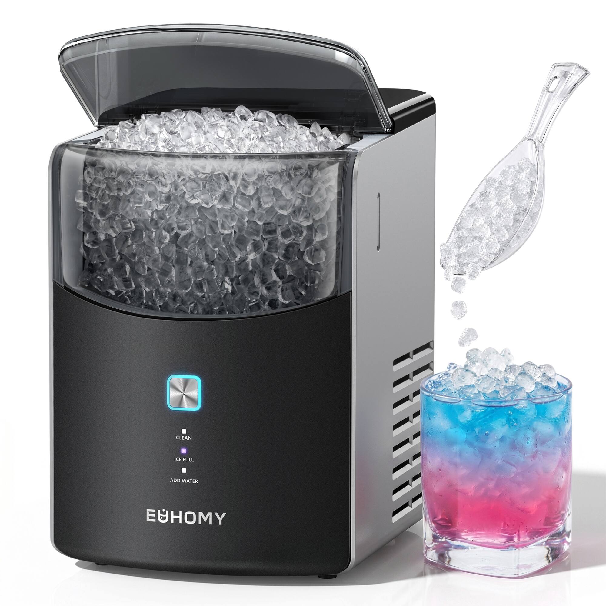 Euhomy - Nugget Ice Maker, Ice Ready in 5 Minutes, 35 Ibs/24H, Dual-layer insulated,Dual-Pump Self-Cleaning,Compact Ice Machine - Black