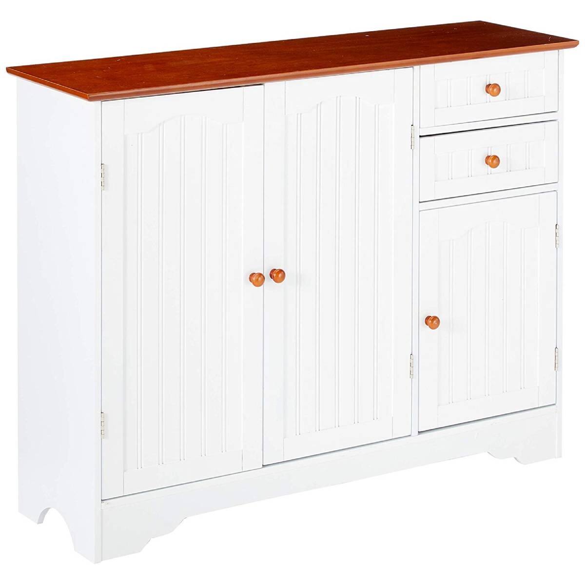 Angle. Hivvago - White Wood Sideboard Buffet Cabinet with Walnut Finish Top and Knobs - White.