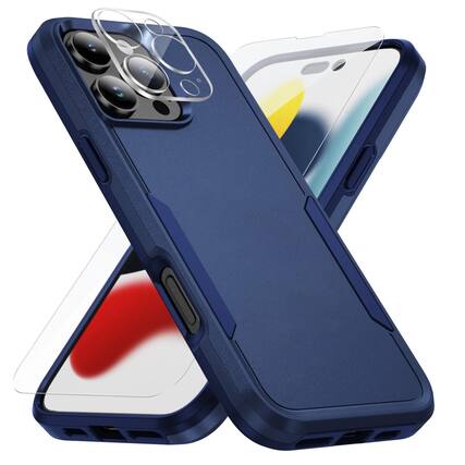 Front. Stock Preferred - Rugged Case for iPhone 17 Pro with Screen Protector & Camera Cover - Blue.