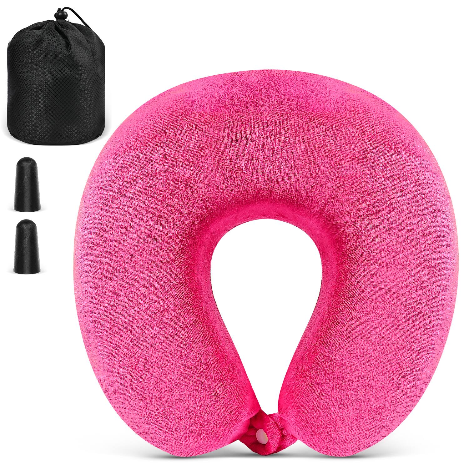 Front. Fosmon - Kids Travel Pillow, Kids Neck Pillows for Travel, Memory Foam Travel Pillow for Kids, Washable Travel Neck Pillow, Pink - Pink.
