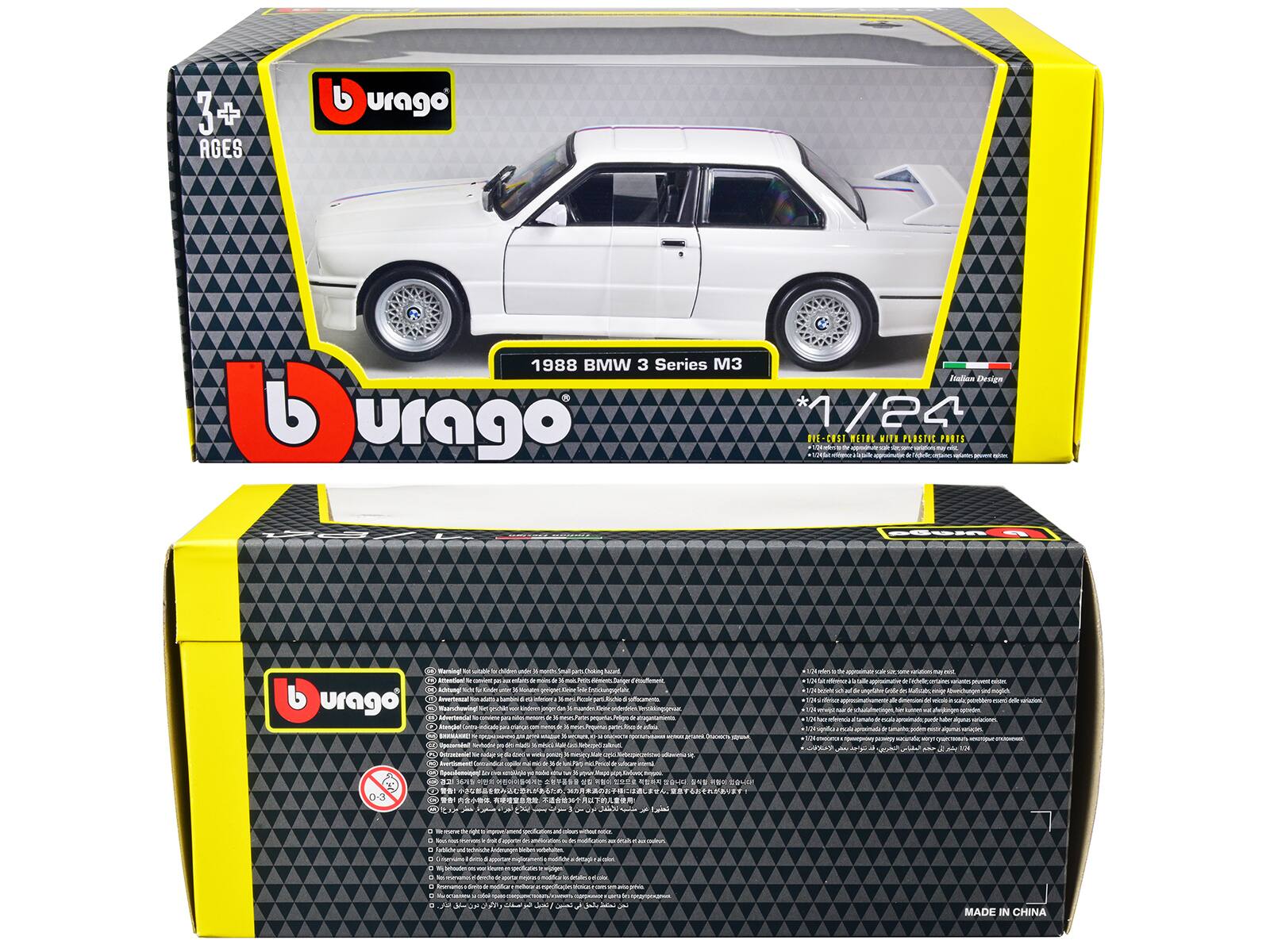 3+ AGES durago 1988 BMW 3 Series 3 Mallen Dengn burago 1/24 BVE-COST FI LE VVu VETIL WITE PLOSTIC PORTS - -  mursinp -  M nal Aan & - 1 - - - - & - A Bungan  Auhlungi S   b urago  Sm niotc - - ta - - H in Renche L .  Sotorn Intronietel - 3 04 - hptu - a - - - a n 03 -  .  - a -  .  MADE IN CHINA