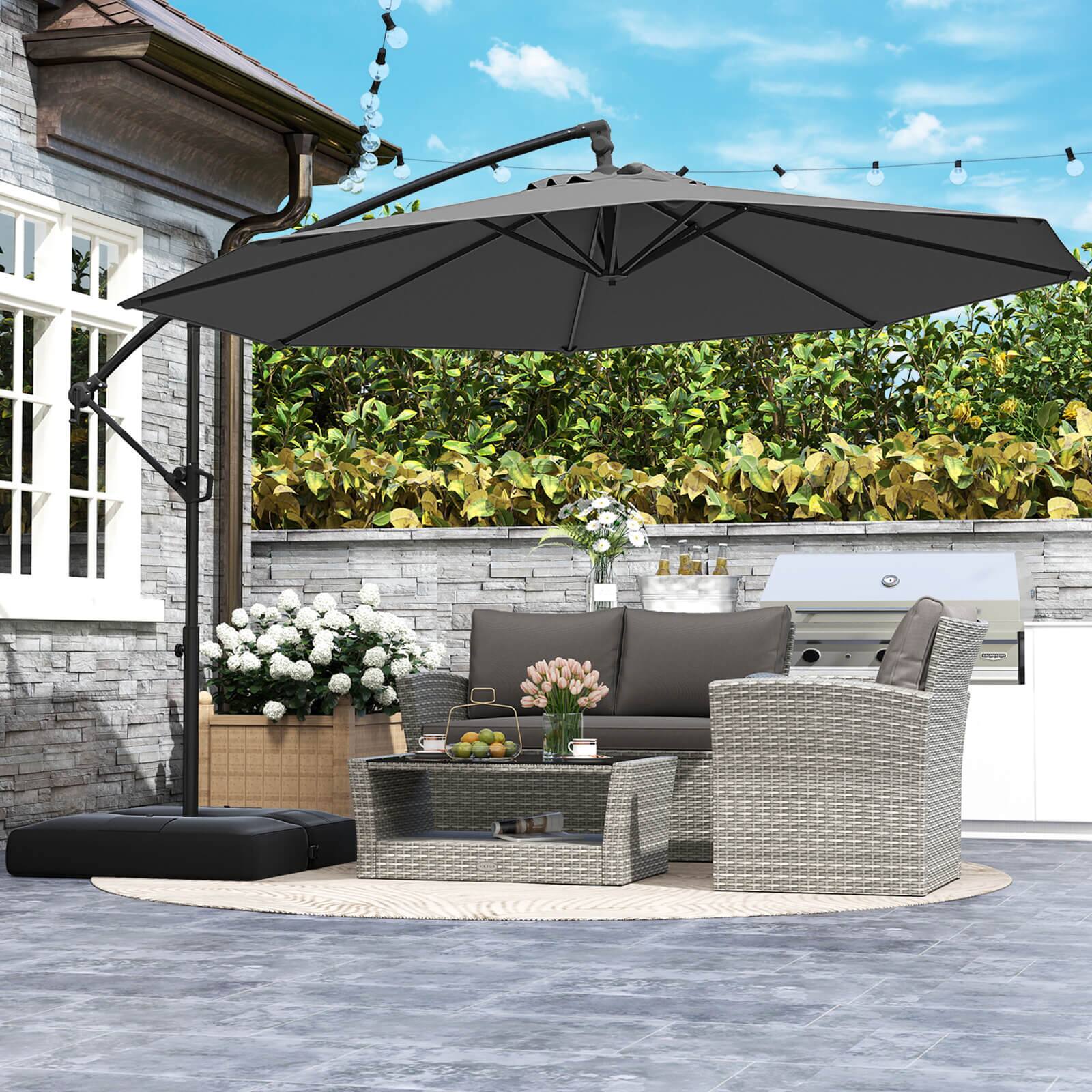 Alt View 4. Costway - Costway 10 FT Offset Hanging Umbrella with Base Patio Cantilever Umbrella 360° Rotation - Gray.