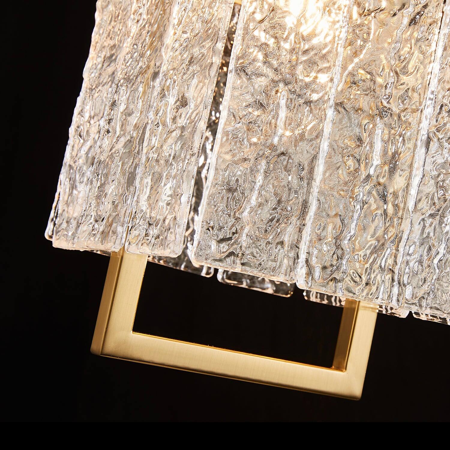 Alt View 1. Siljoy - Square Frame Cracked Glass Lampshade Pendant Light - Gold.