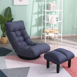 Meqiodas - Swivel Lazy Floor Chair with Ottoman, Adjustable Reclining Floor Lounger with Head & Back Support, for Bedroom & Gaming - Navy