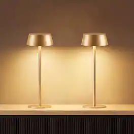 Dawnrise - 2 Pack Cordless Rechargeable Metal Table Lamp with 3 Color,Touch Control, Indoor or Outdoor Use - Gold