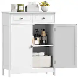 Kleankin - Freestanding Bathroom Floor Cabinet, Wooden Bathroom Cabinet with 2 Doors, 2 Drawers and Adjustable Shelf - White