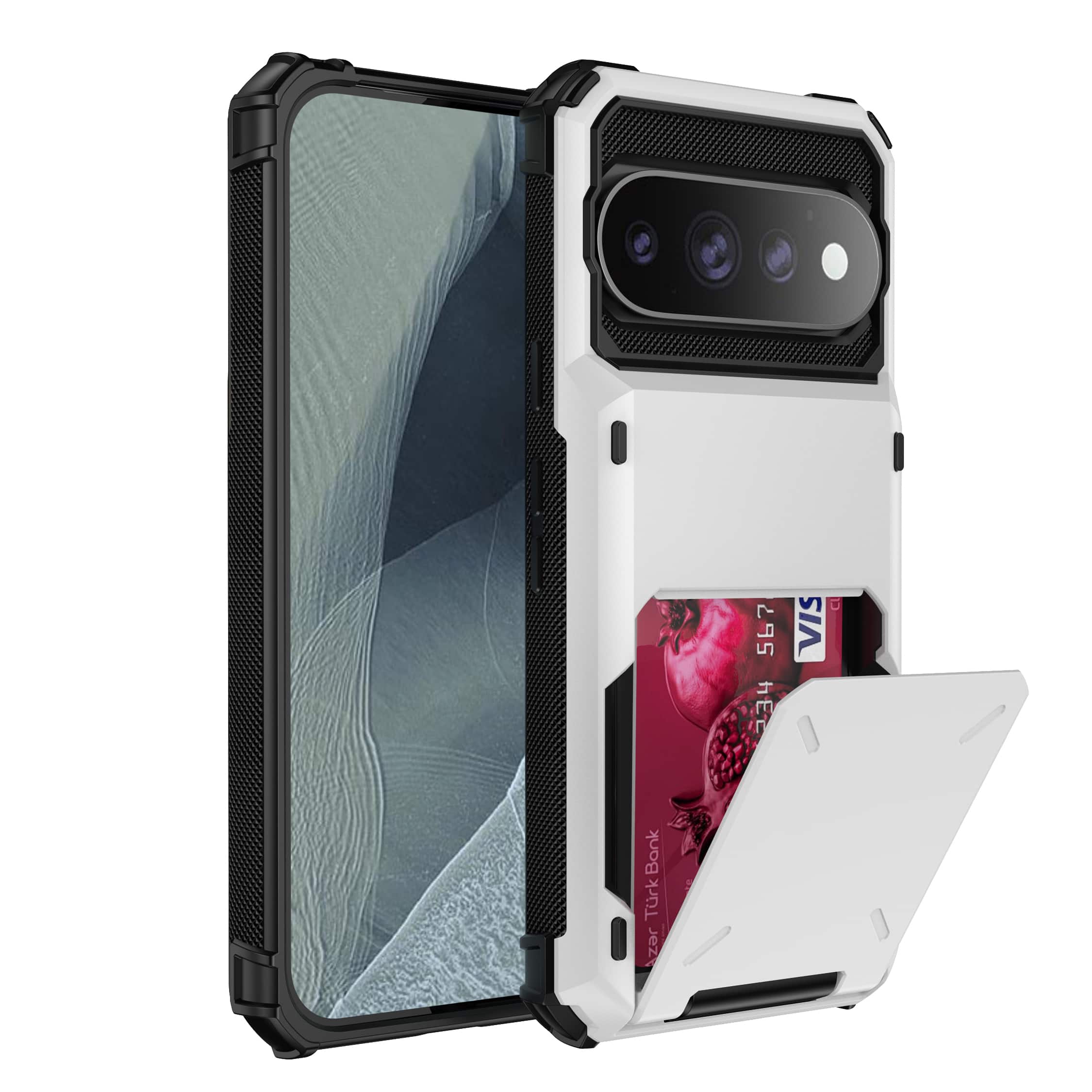 Dteck - Rugged Wallet Phone Case for Google Pixel 11, Slim Shockproof Hidden Flip Card Slot Holder Protective Cover - White