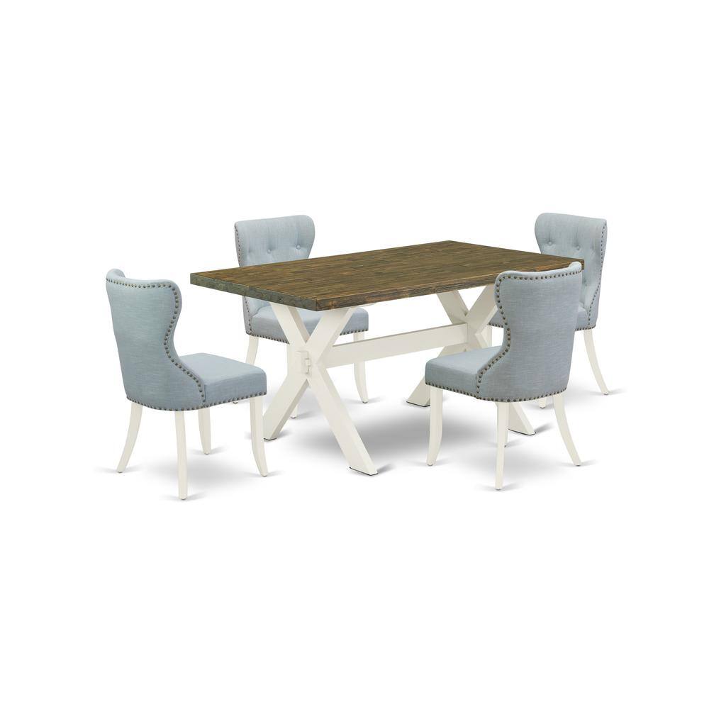 Left. East West Furniture - East West Furniture X076SI215-5 5-Piece Modern Dining Table Set- 4 Dining Chair with Baby Blue Linen Fabric Seat and - Multi-Color.