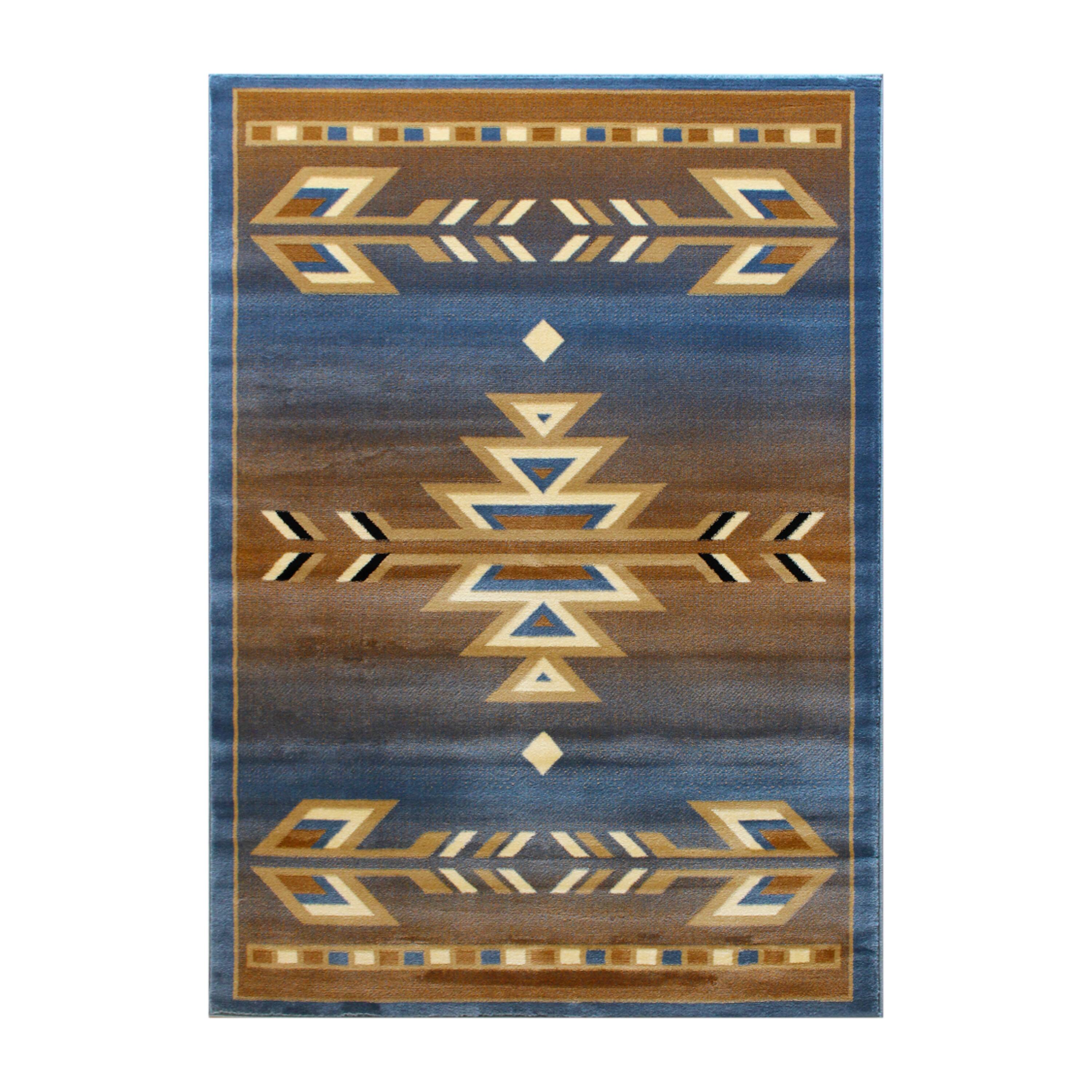 Alt View 1. Emma + Oliver - Reno Olefin Accent Rug with Southwestern Geometric Arrow Design and Natural Jute Backing - Blue.