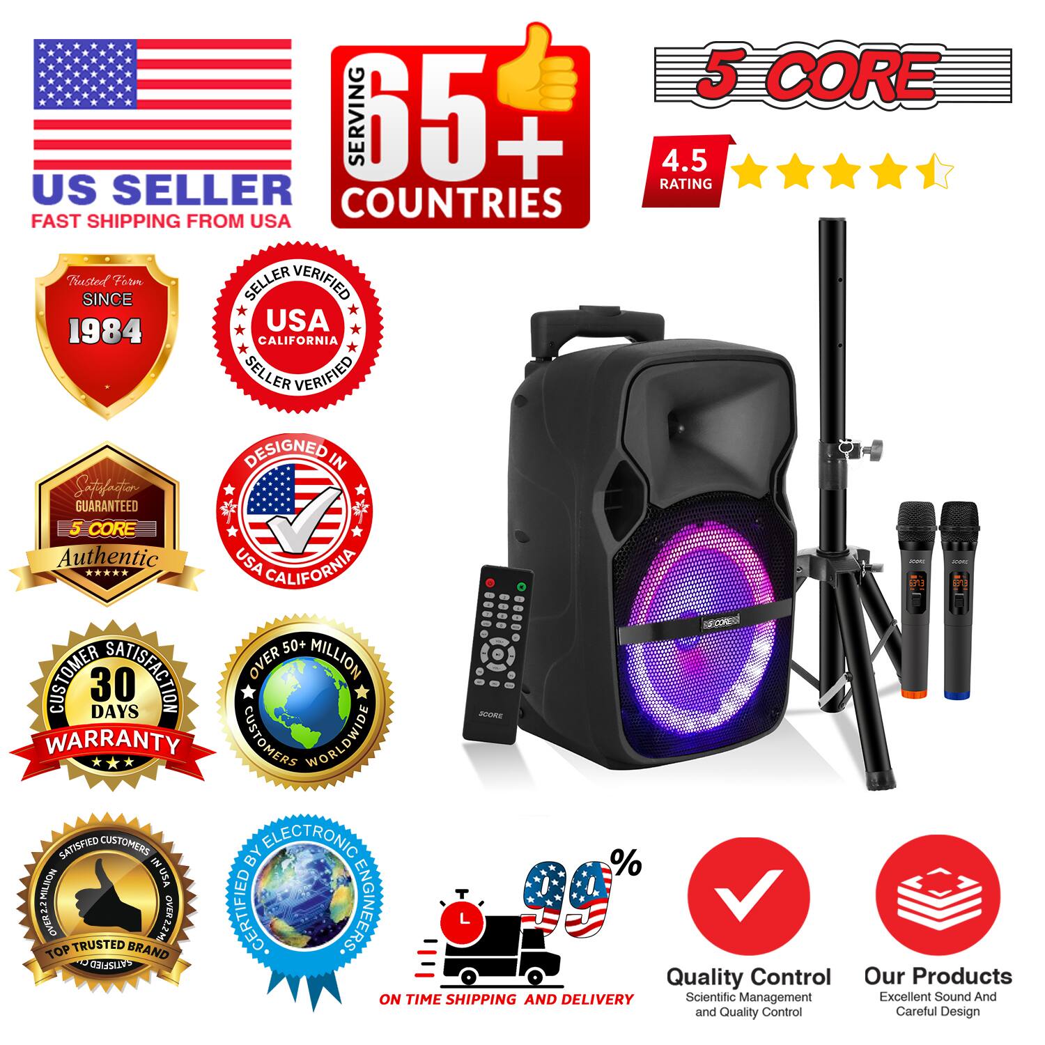 5 CORE  
SERVING 65+ COUNTRIES  
FAST SHIPPING FROM USA  
US SELLER  
TRUSTED SINCE 1984  
USA CALIFORNIA SELLER VERIFIED  
DESIGNED IN USA  
SATISFACTION GUARANTEED  
5 CORE Authentic  
USA - CALIFORNIA  
50+ CUSTOMER SATISFACTION  
OVER MILLION CUSTOMERS WORLDWIDE  
30 DAYS WARRANTY  
CUSTOMERS SATISFIED  
BY ELECTRONIC ENGINEERS  
TOP TRUSTED BRAND  
QUALITY CONTROL  
ON TIME SHIPPING AND DELIVERY  
SCIENTIFIC MANAGEMENT  
EXCELLENT SOUND AND QUALITY CONTROL  
CAREFUL DESIGN