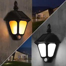 Oumilen - 2-Pack Solar Flame Wall Lights 10.6In Motion Sensor Outdoor Lanterns with White & Flame Modes IP65 Waterproof