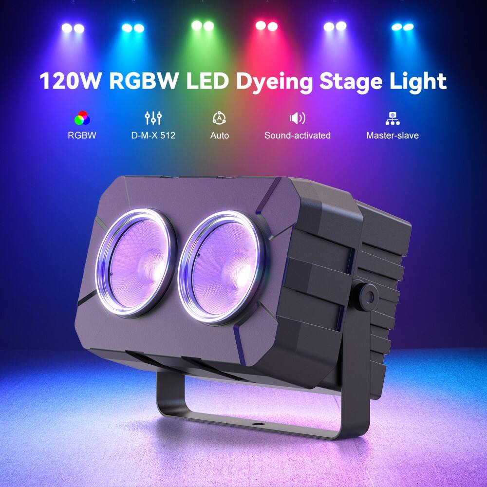 120W RGBW LED Dyeing Stage Light

- RGBW
- D-M-X 512
- Auto
- Sound-activated
- Master-slave