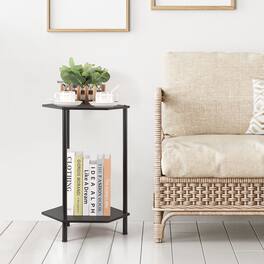 Oumilen - Set of 2 Hexagonal Side Tables – 2-Tier End Table with Metal Frame, Nightstand for Sofa Bedroom Entryway - Black