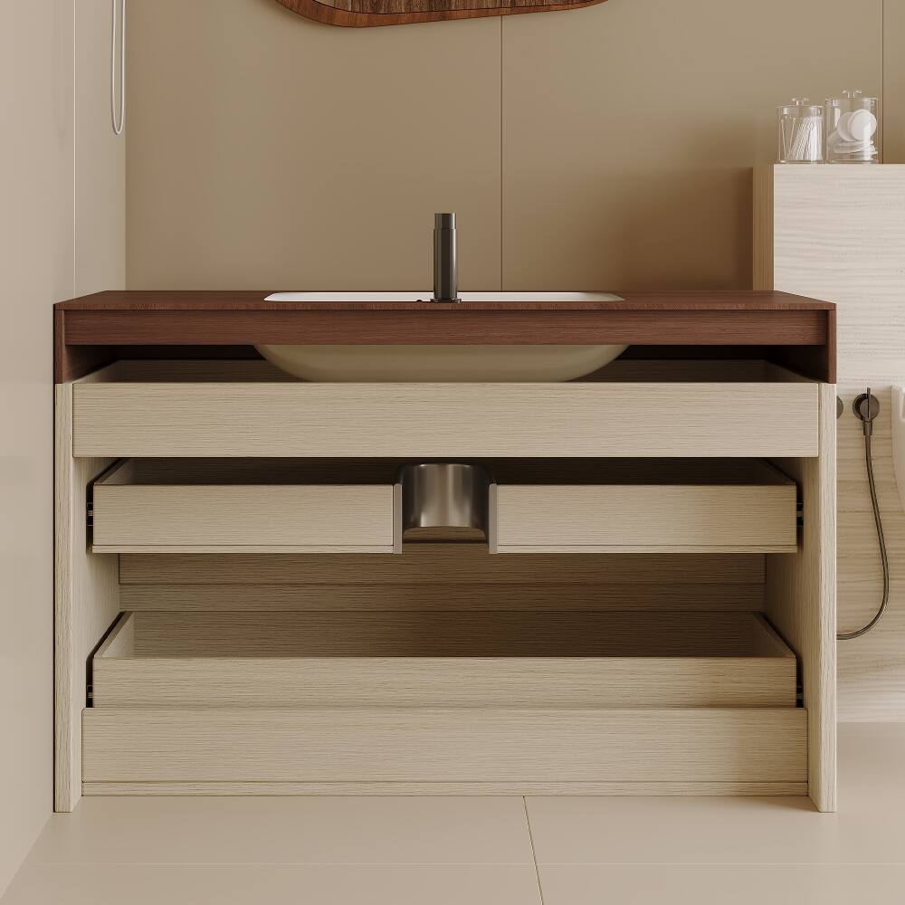 Alt View 3. Loheer - Loheer 29.9 inch floating bathroom vanity Walnut Wood Sintered Stone Top - Walnut.