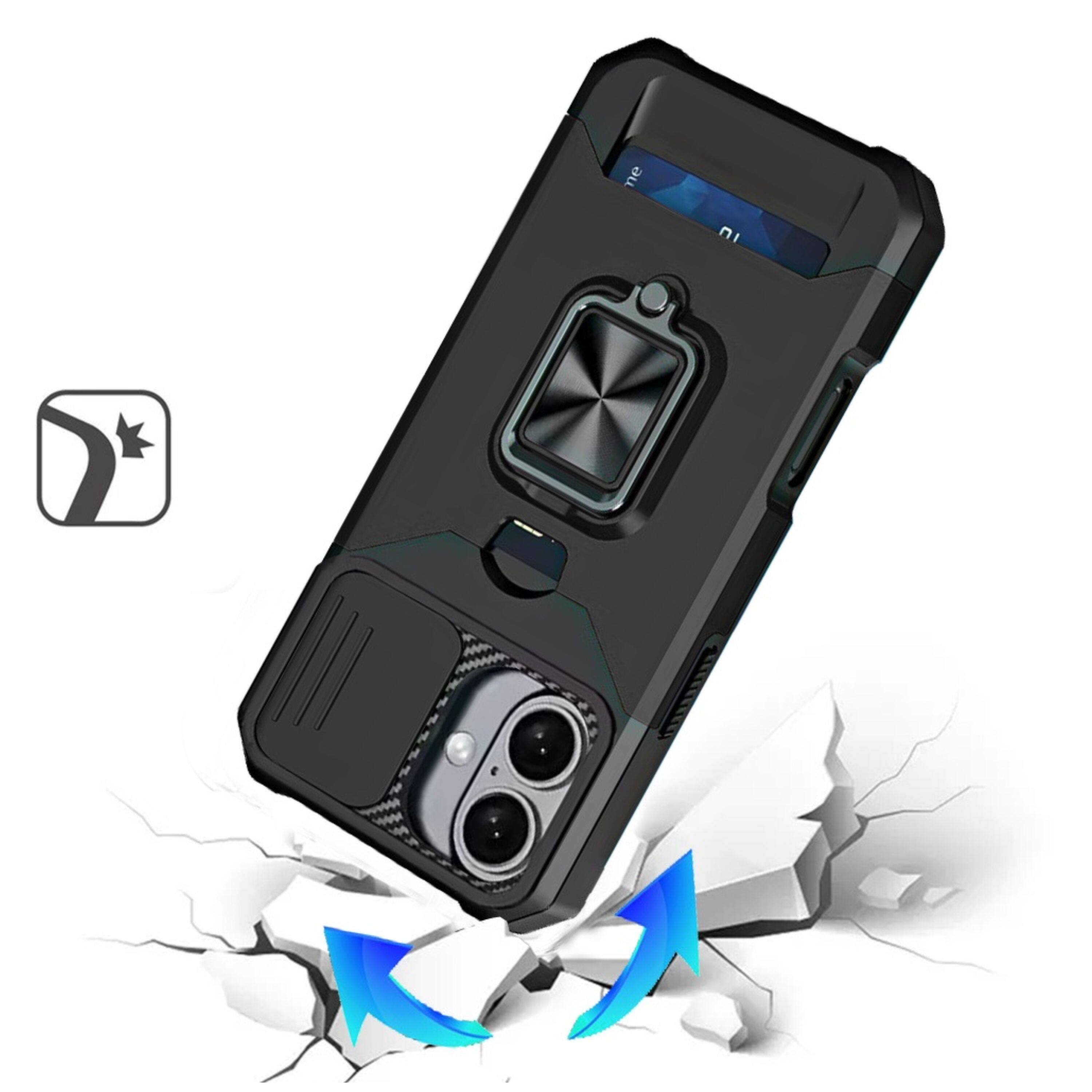 Angle. Kitcheniva - Multi-Use Card Holder Stand Phone Case With Lens Cover Tempered Glass For iPhone 17 Black - Black.