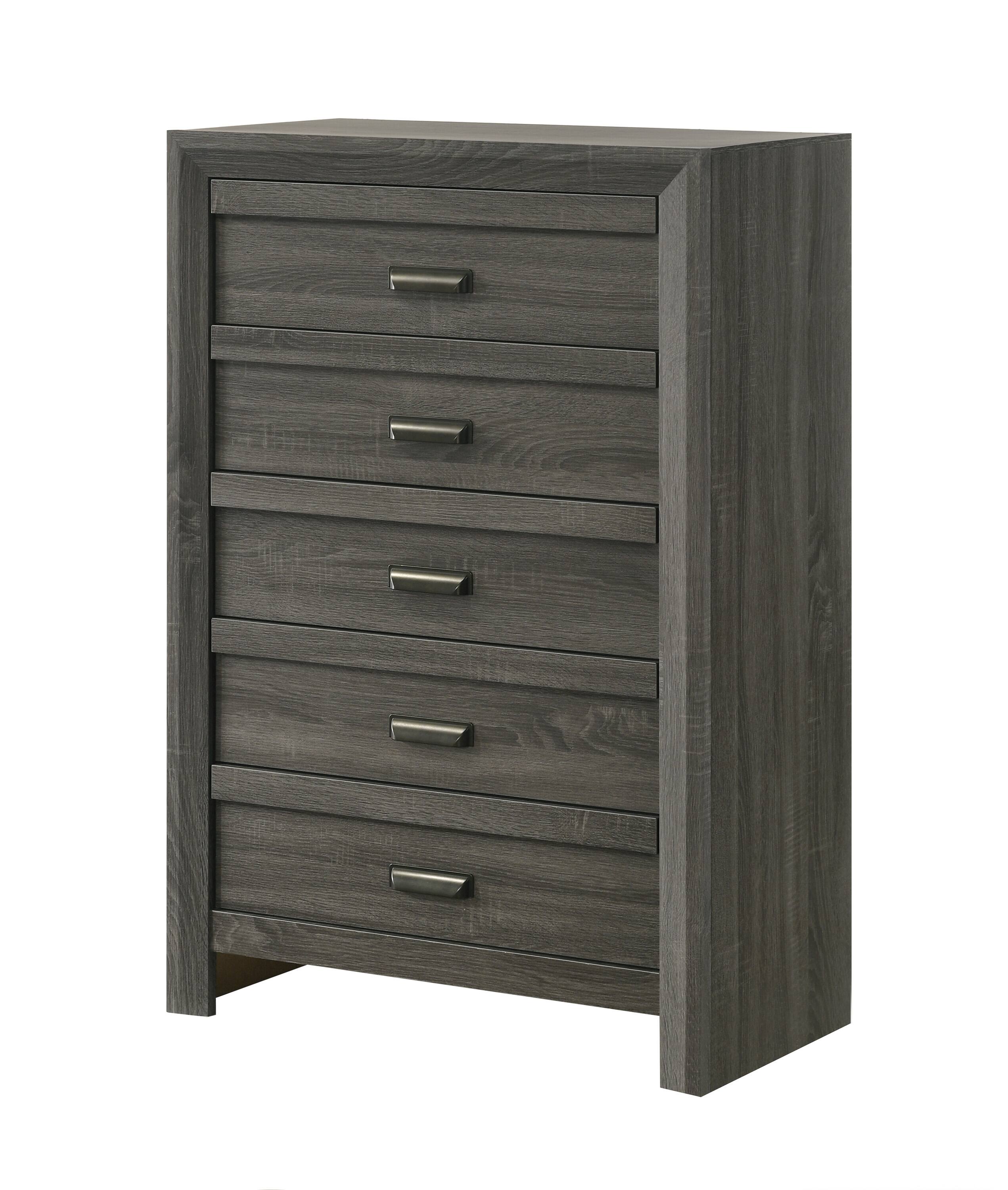 TinyHomie - 1pc Rustic Contemporary Chest Five Storage Drawers Rustic Finish Bedroom Wooden Furniture - Gray