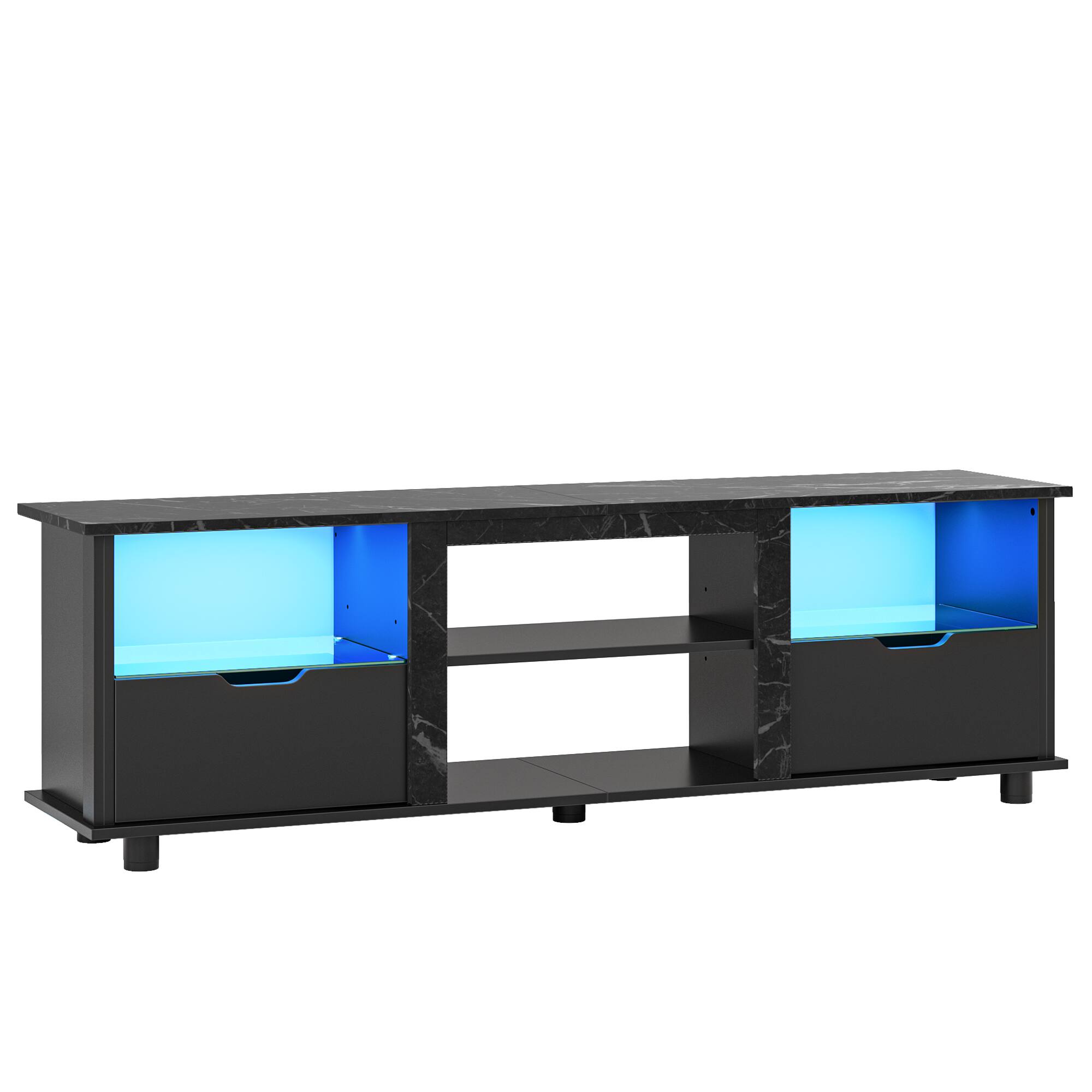 Left. Bestier - Bestier 70'' Gaming TV Stand with Storage, LED Media Console - Black Marble.