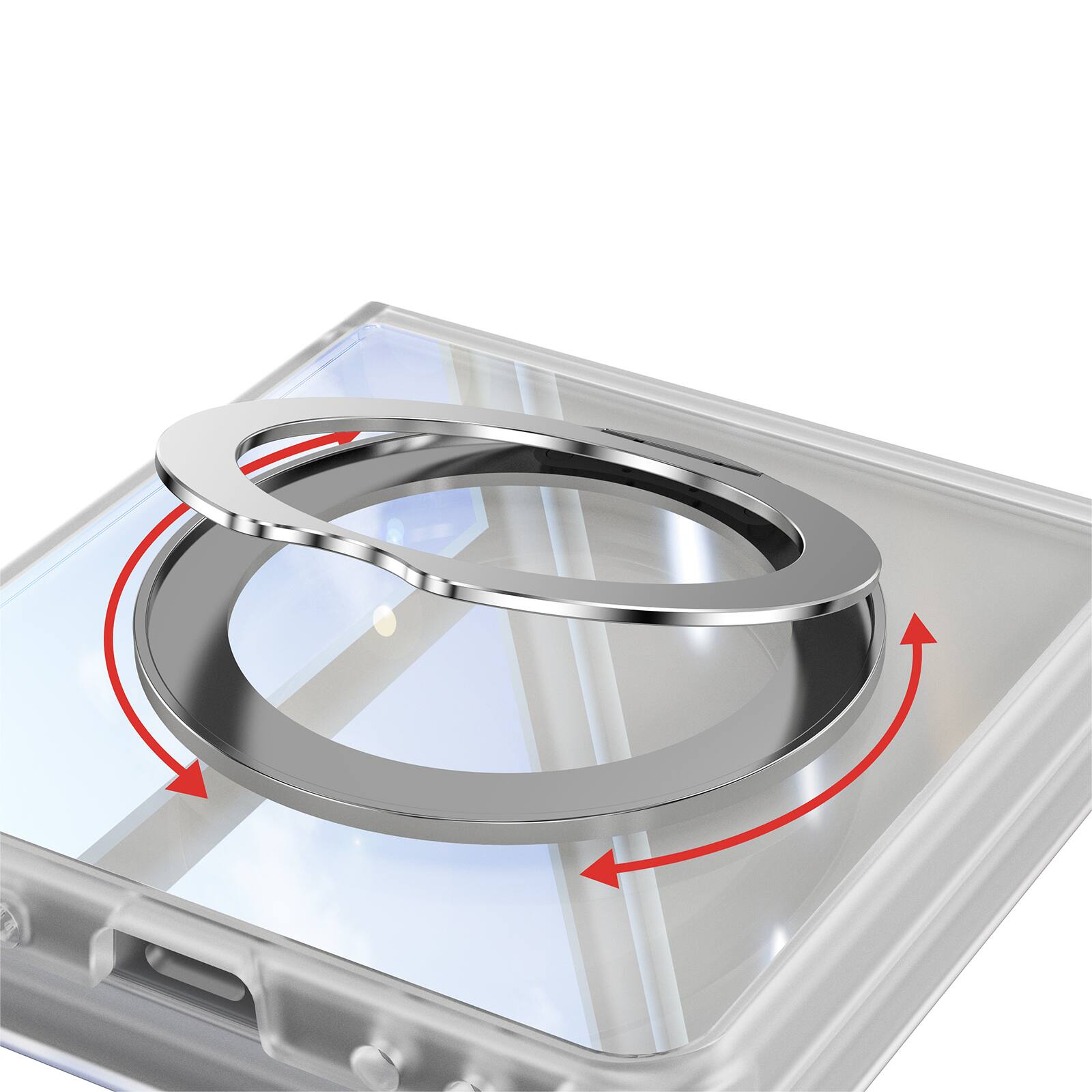 Left. Dteck - Magnetic Clear Case For Samsung Galaxy Z Flip 7, Shockproof Anti-Scratch 360° Ring Holder Stand PC+TPU Protection Cover - White.