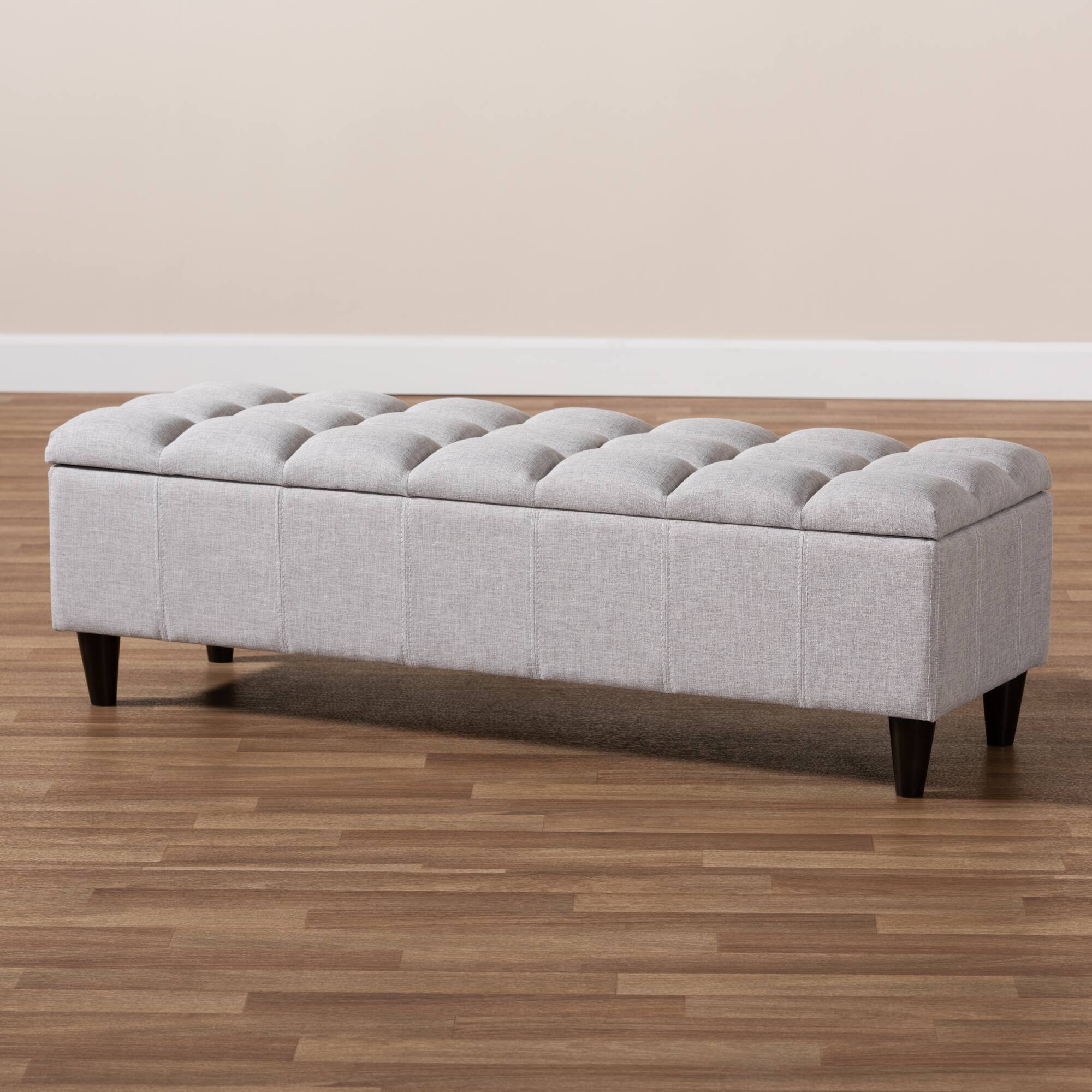 Alt View 6. Baxton Studio - Brette Mid-Century Modern Fabric Upholstered Finished Wood Storage Bench Ottoman - Grayish Beige.