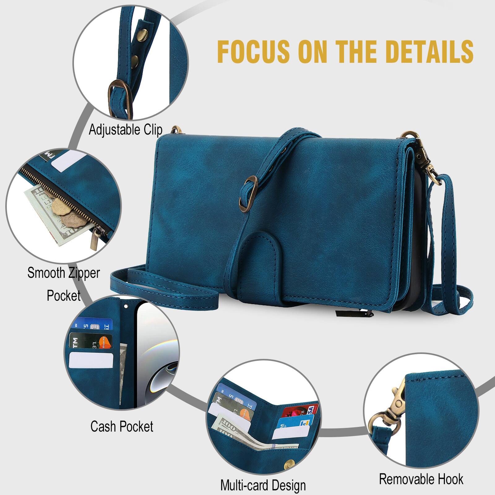 FOCUS ON THE DETAILS

- Adjustable Clip
- Smooth Zipper Pocket
- Cash Pocket
- Multi-card Design
- Removable Hook