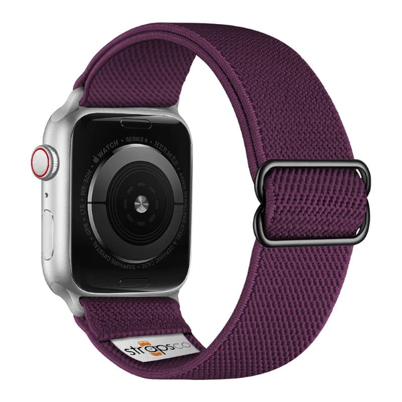 StrapsCo - Nylon Stretch Watch Band Strap For Apple Watch - 44mm/45mm/46mm/49mm - Purple (Silver Hardware)