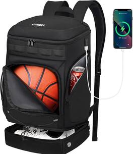 Vulpecula Spade - Basketball Backpack Bag Large Sports Bag with Separate Ball holder & Shoes compartment - Black