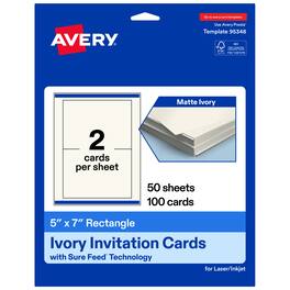 Avery - Printable Rectangle Cards, 5" x 7", Matte Ivory, 100ct - White